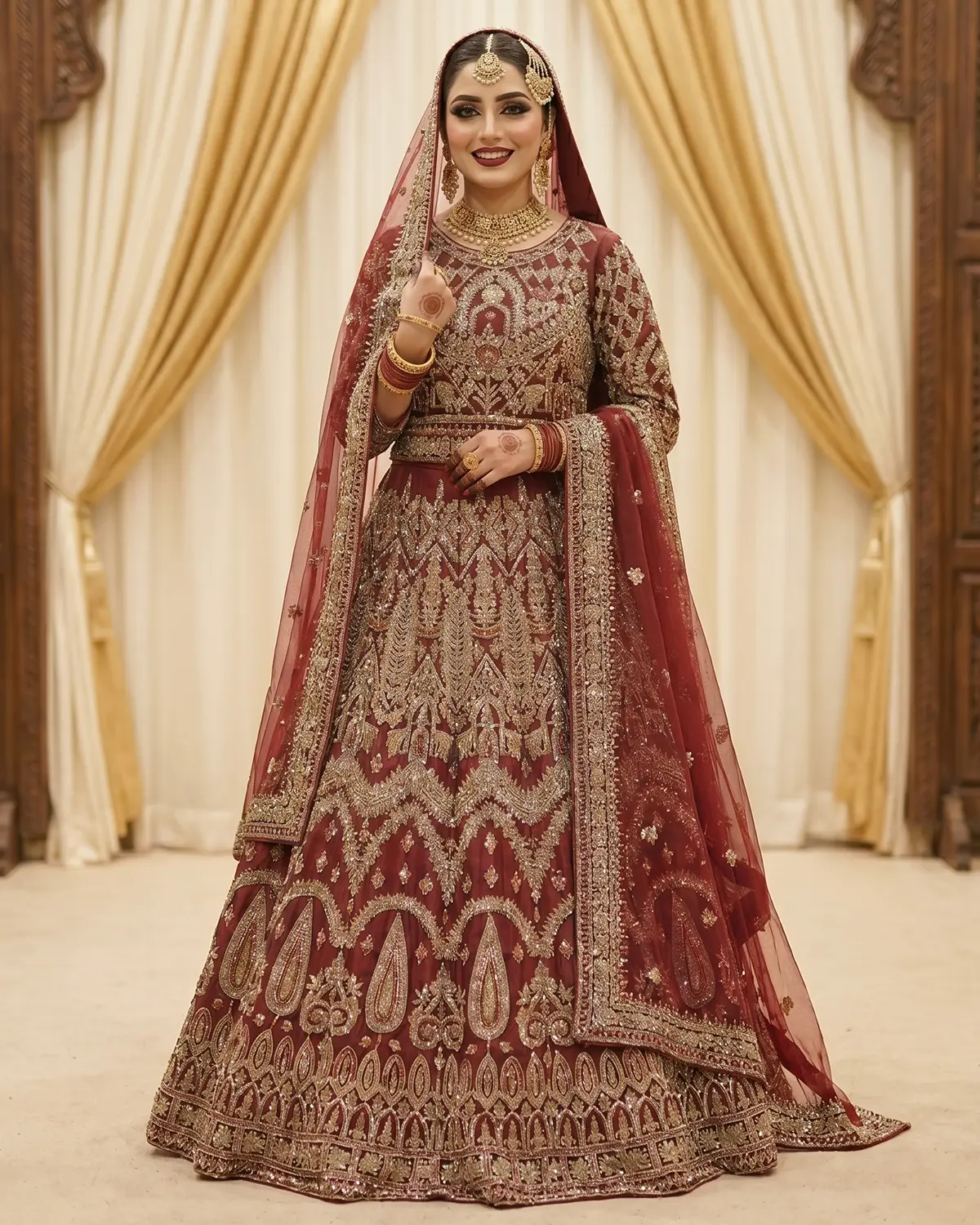 Royal Maroon Jewel Bridal Lehenga Shirt - Image 2
