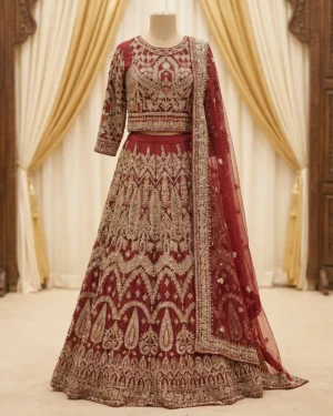 Royal Maroon Jewel Bridal Lehenga Shirt