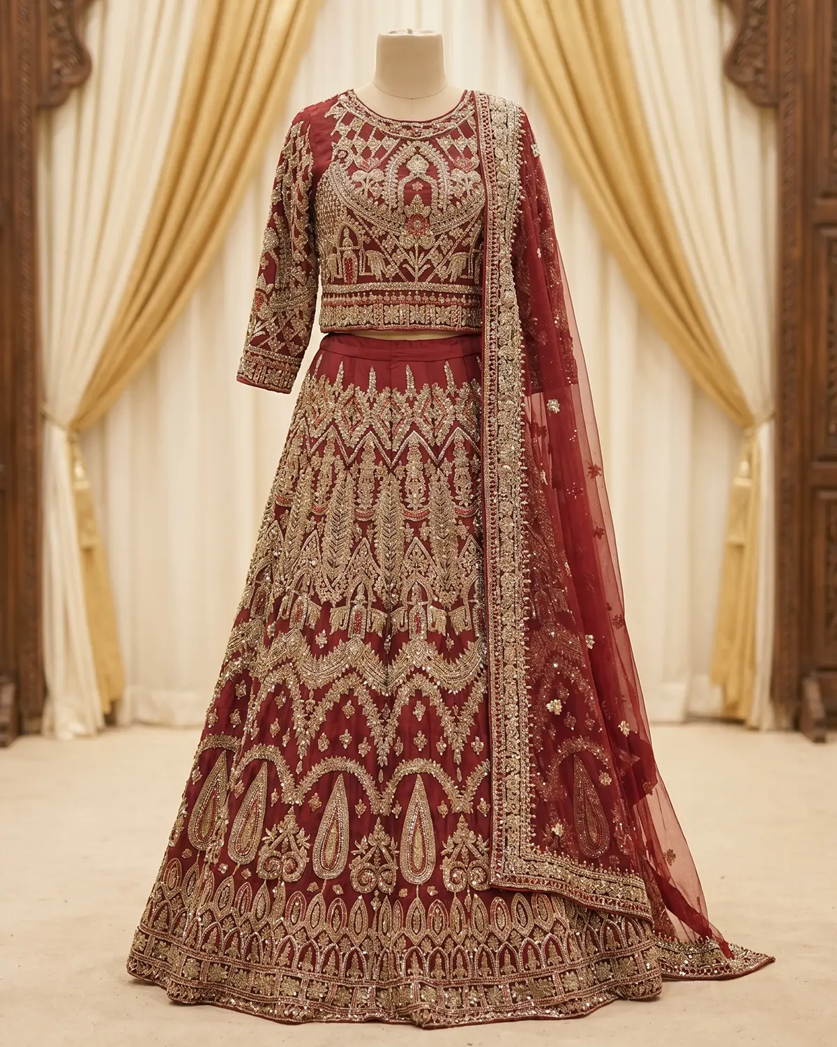 Royal Maroon Jewel Bridal Lehenga Shirt