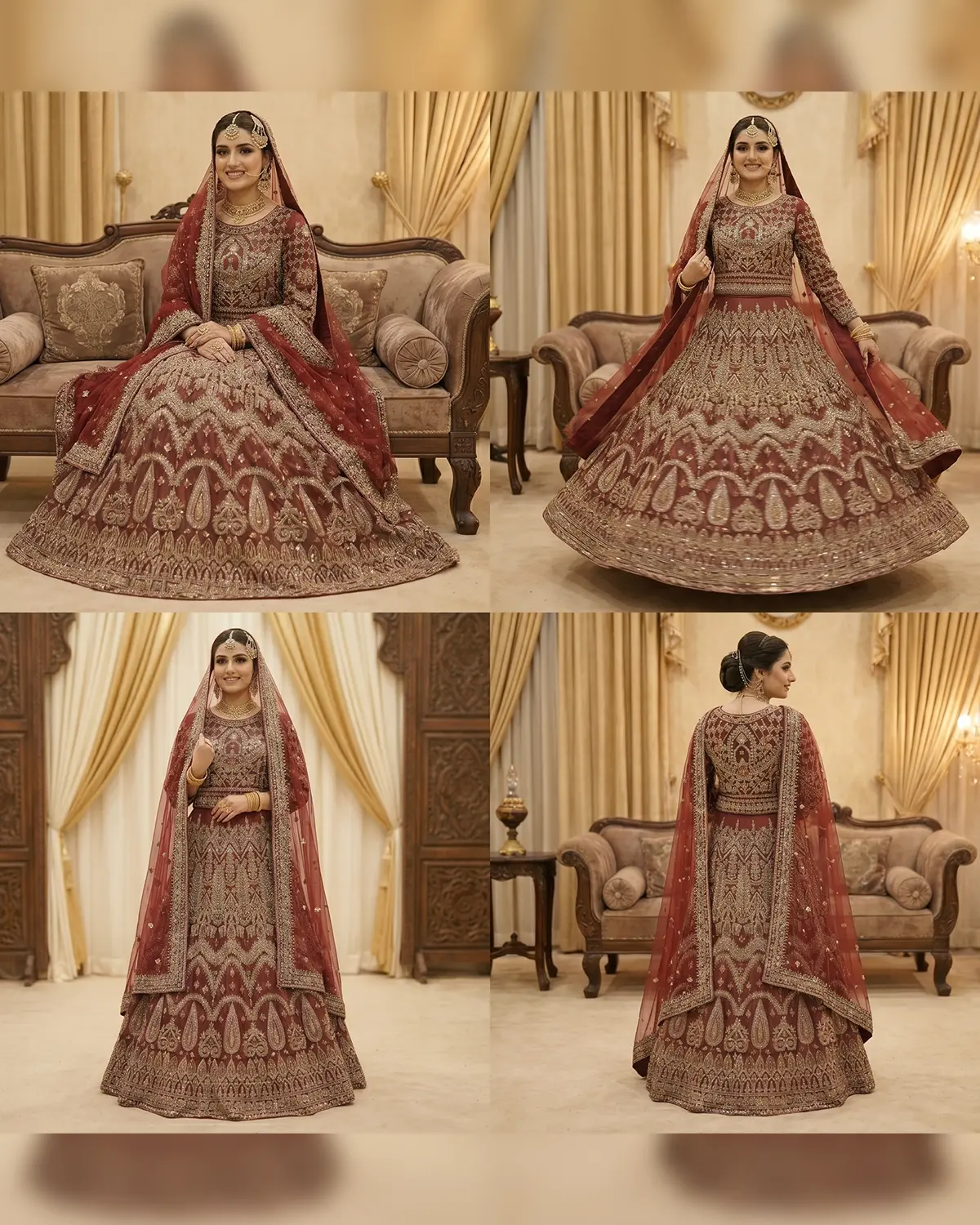 Royal Maroon Jewel Bridal Lehenga Shirt - Image 4