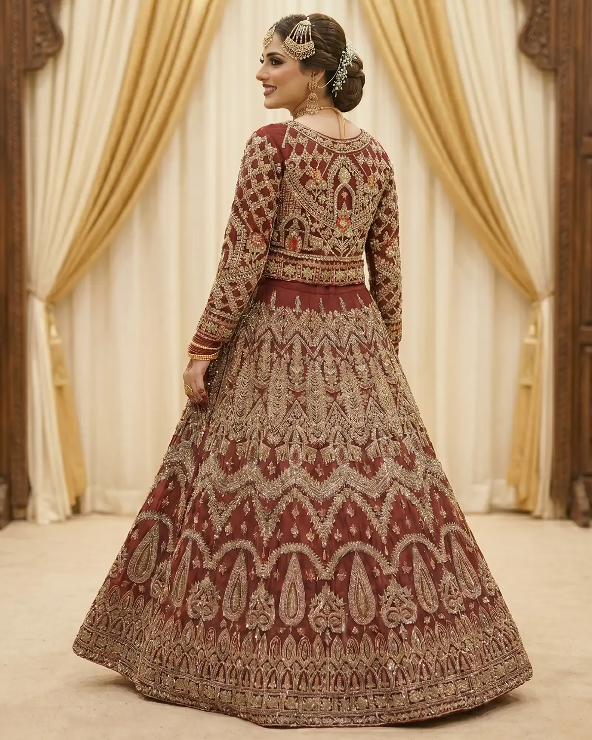 Royal Maroon Jewel Bridal Lehenga Shirt - Image 3