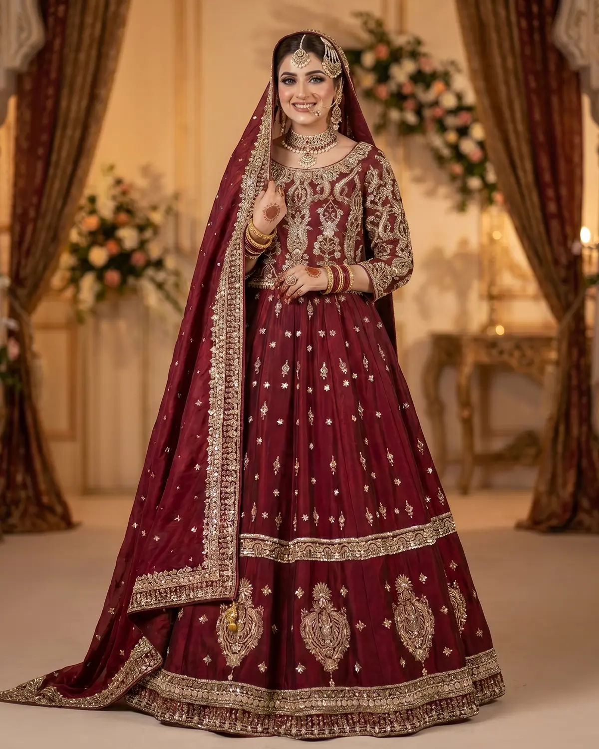 Royal Maroon Zari Bridal Lehenga Choli - Image 2