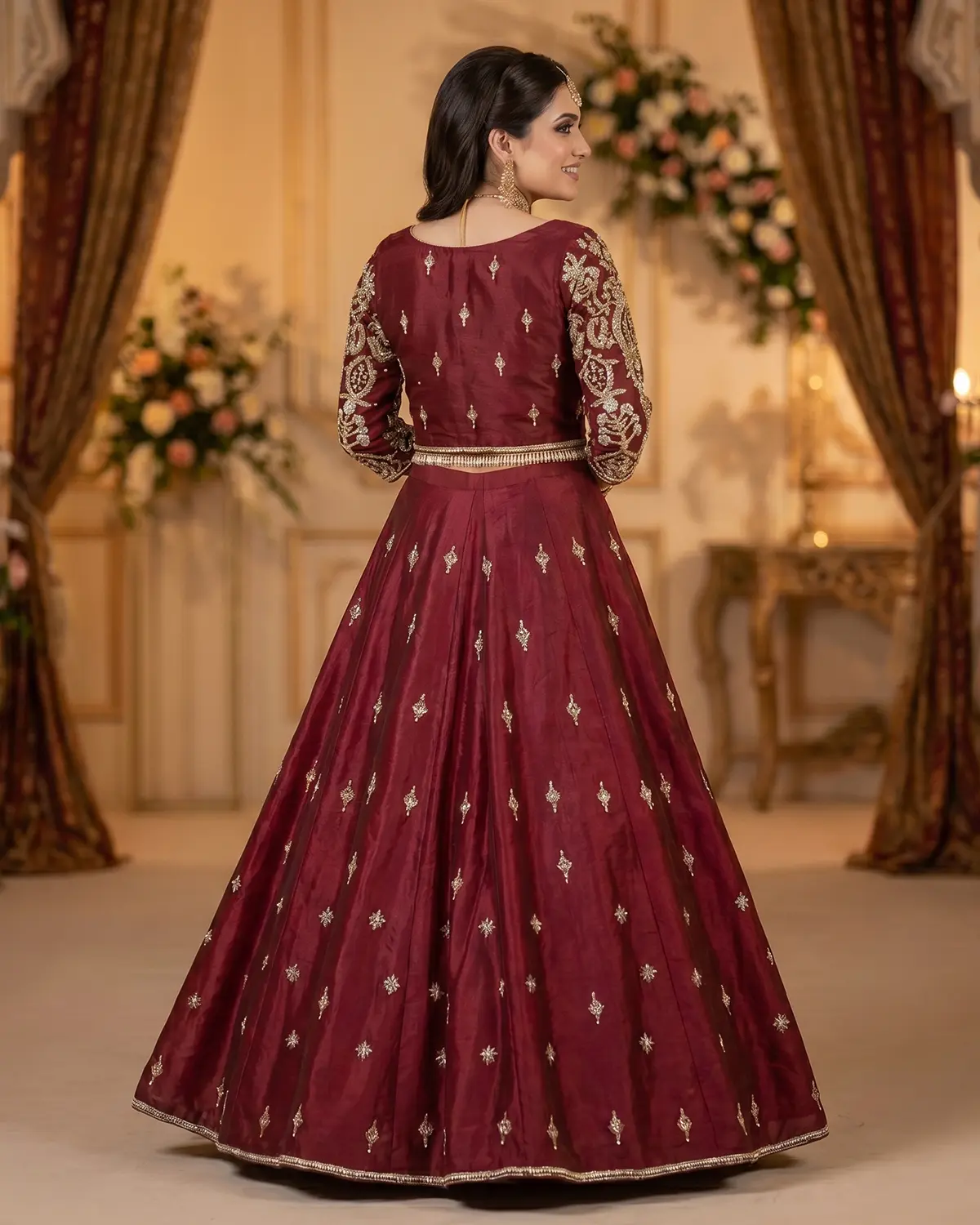 Royal Maroon Zari Bridal Lehenga Choli - Image 3