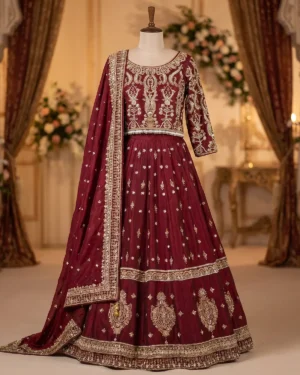 Royal Maroon Zari Bridal Lehenga Choli