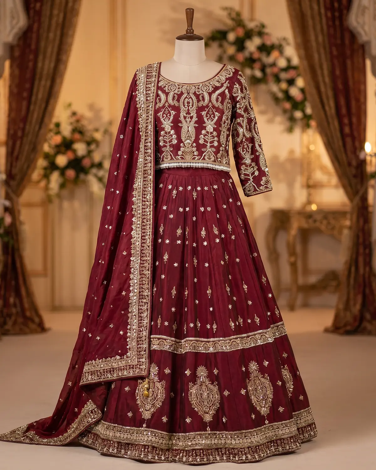 Royal Maroon Zari Bridal Lehenga Choli