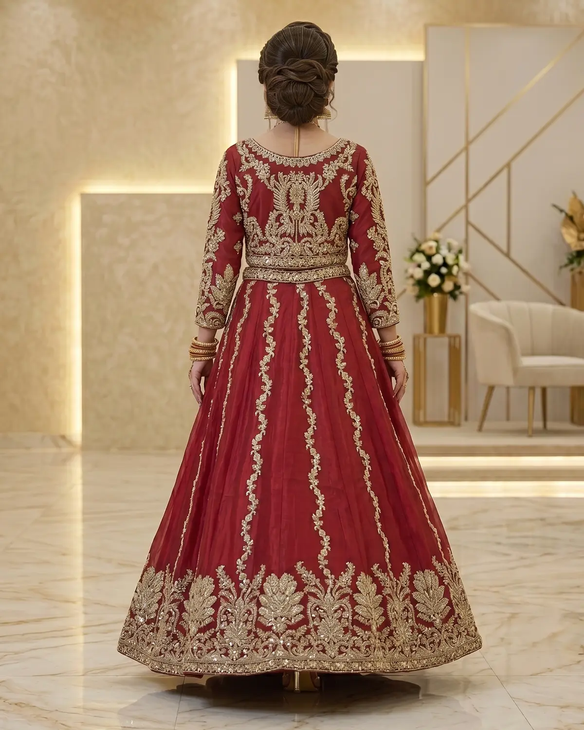 Royal Red Embellished Bridal Lehenga Choli - Image 3