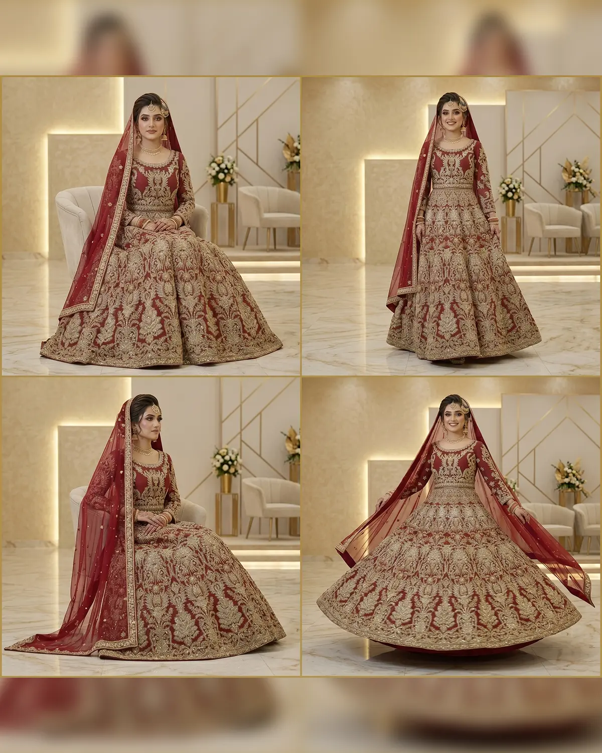 Royal Red Embellished Bridal Lehenga Choli - Image 4