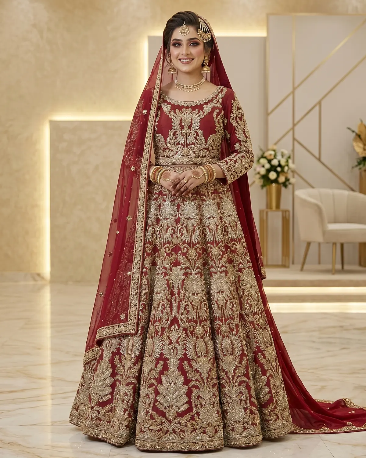 Royal Red Embellished Bridal Lehenga Choli - Image 2