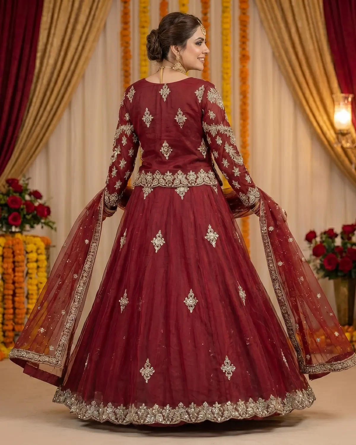Royal Red Peacock Bridal Lehenga Choli - Image 3