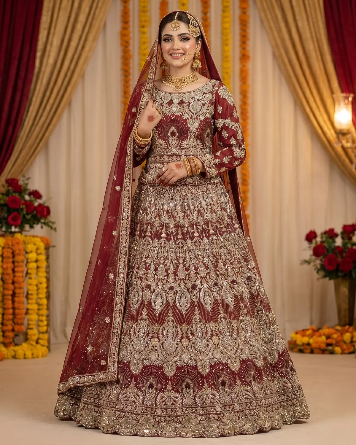 Royal Red Peacock Bridal Lehenga Choli - Image 2