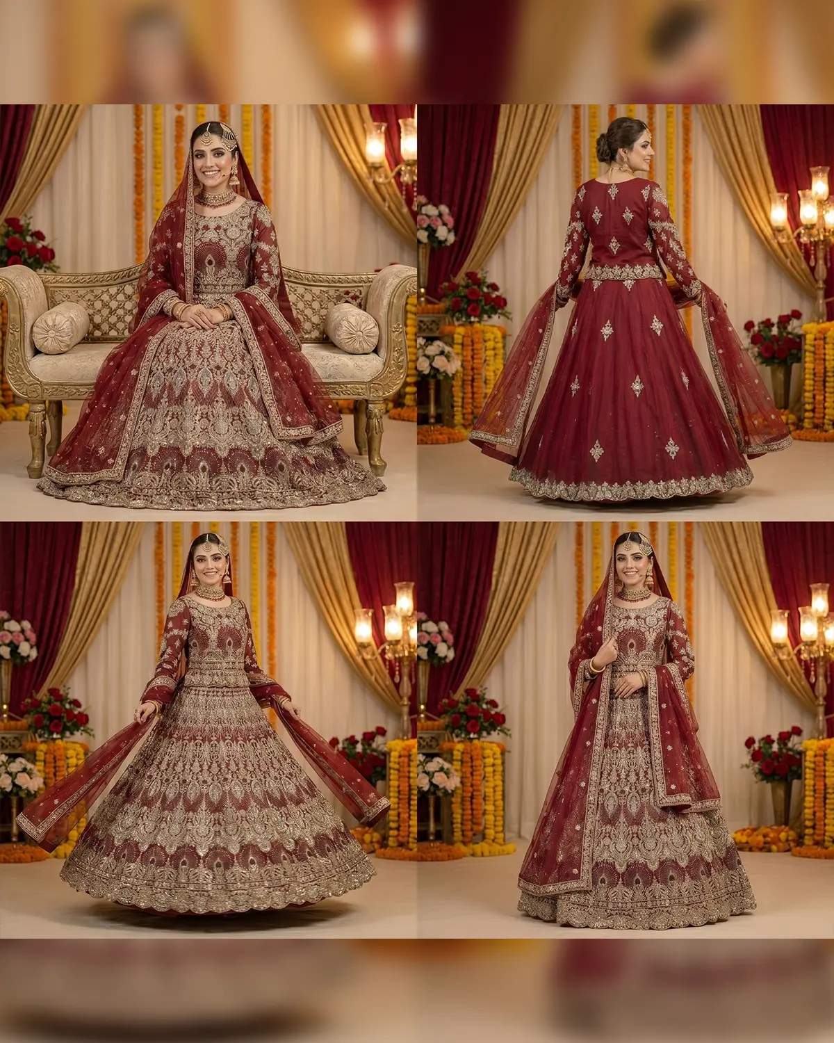Royal Red Peacock Bridal Lehenga Choli - Image 4