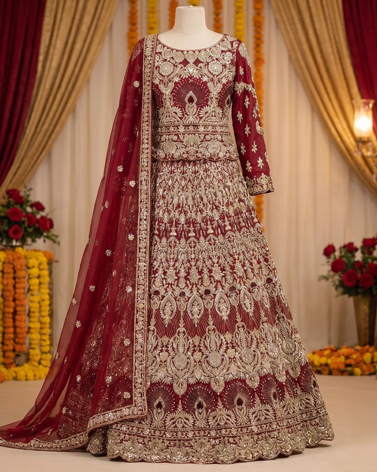 Royal Red Peacock Bridal Lehenga Choli