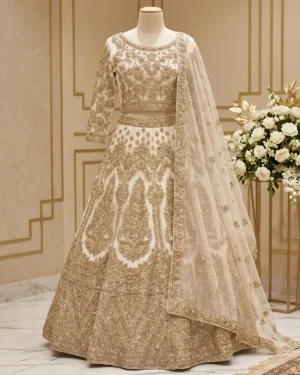 Royal White Golden Areeb Briadal Maxi/Lehenga Choli