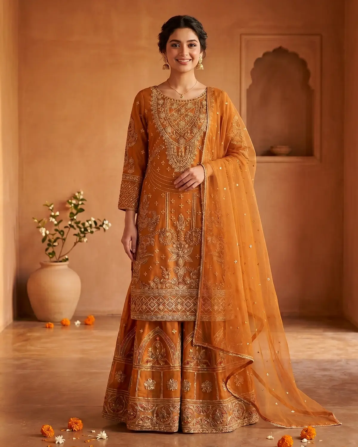 Sunset Orange Sharara Wear - Image 2