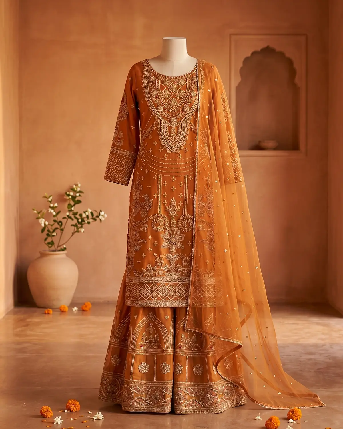 Sunset Orange Sharara Wear