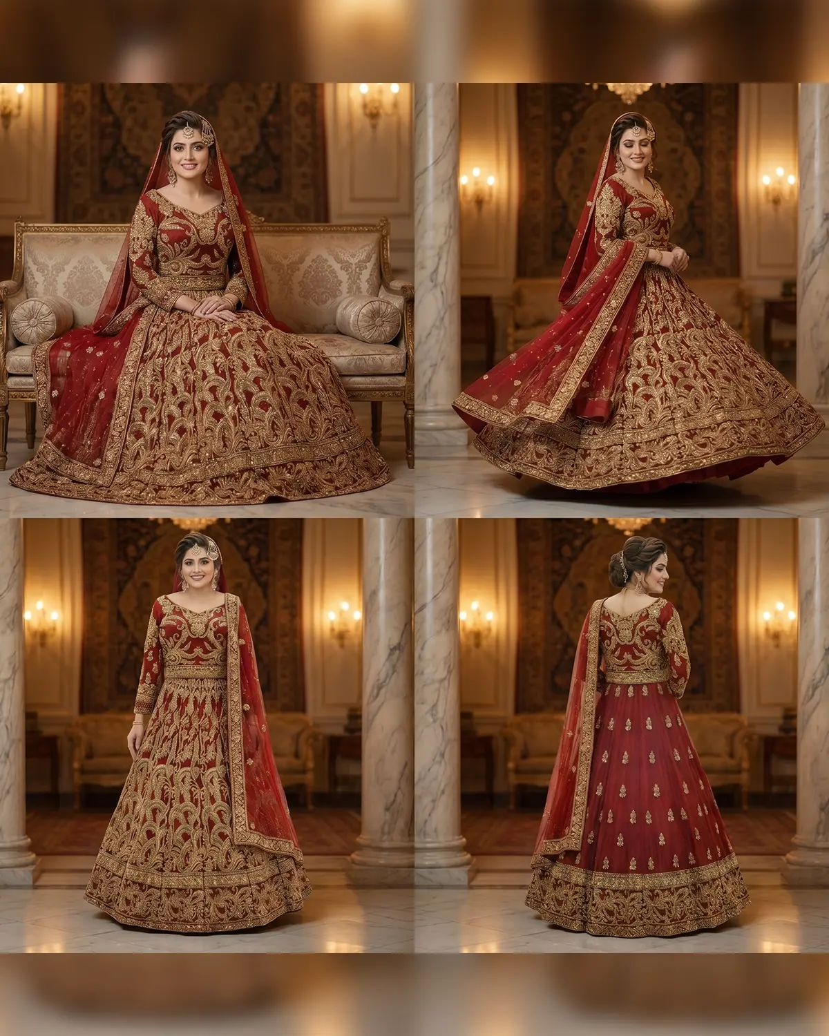 Supreme Maroon Golden Tux Bridal Lehenga Choli - Image 4