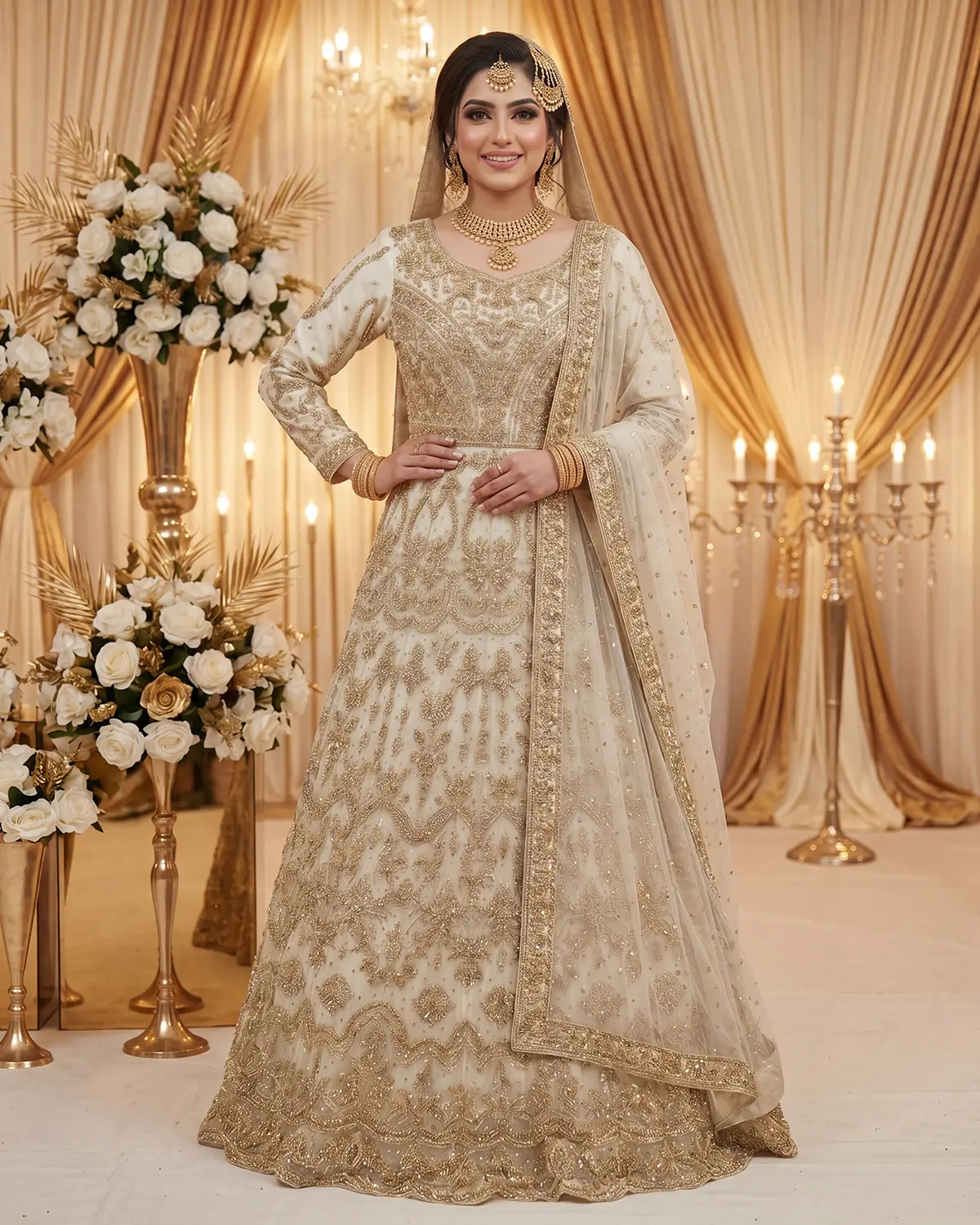 White Gold Ramsha Bridal Maxi - Image 2