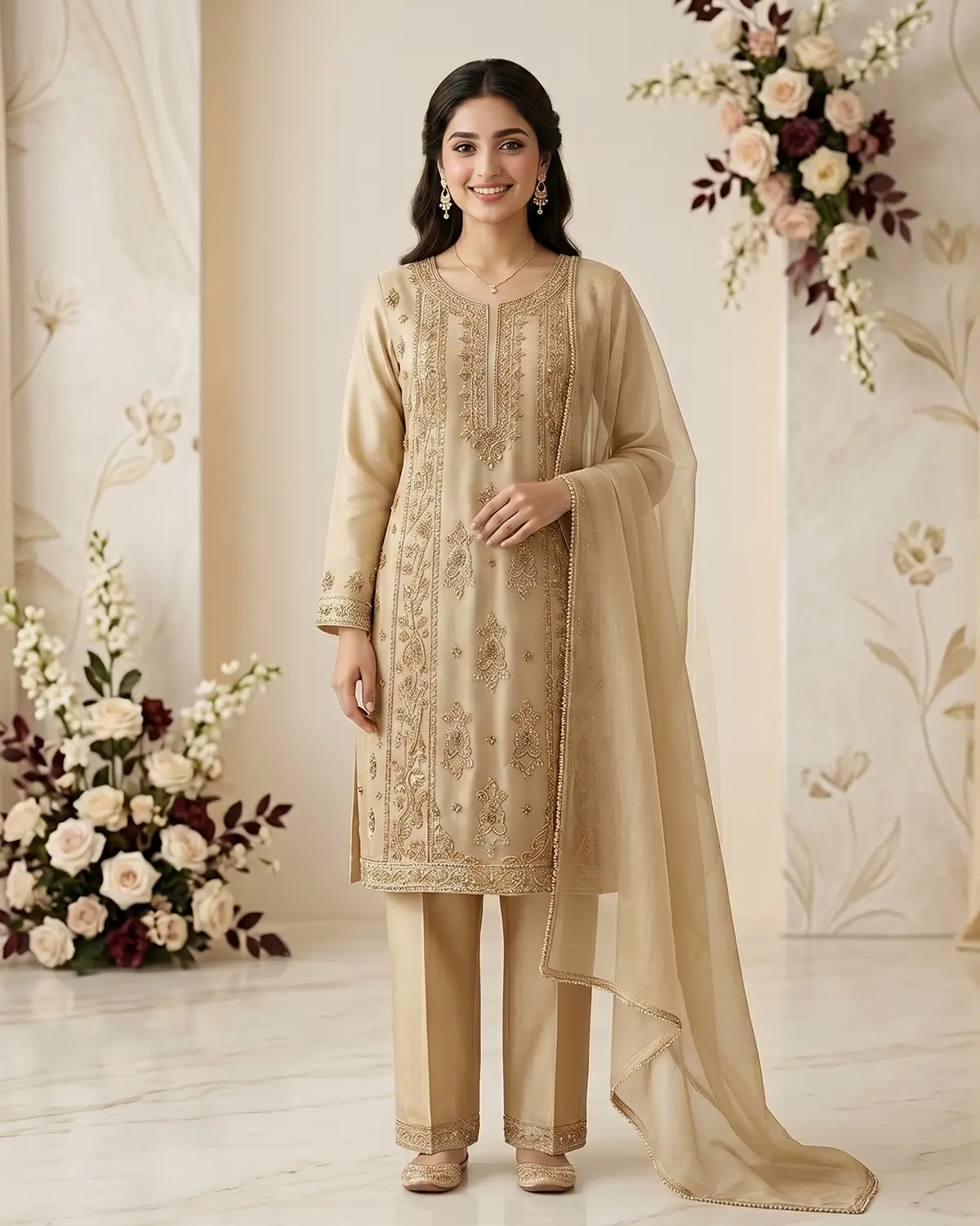 Beige Formal Shirt Trouser Suit - Image 2