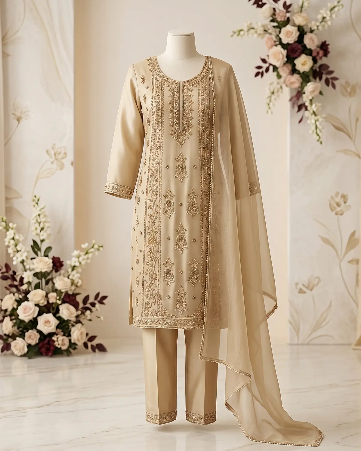 Beige Formal Shirt Trouser Suit