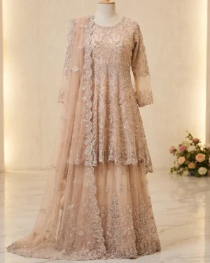 Beige Peach Formal Lehenga Frock