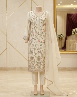 Beige Rung Formal Shirt Trouser Suit