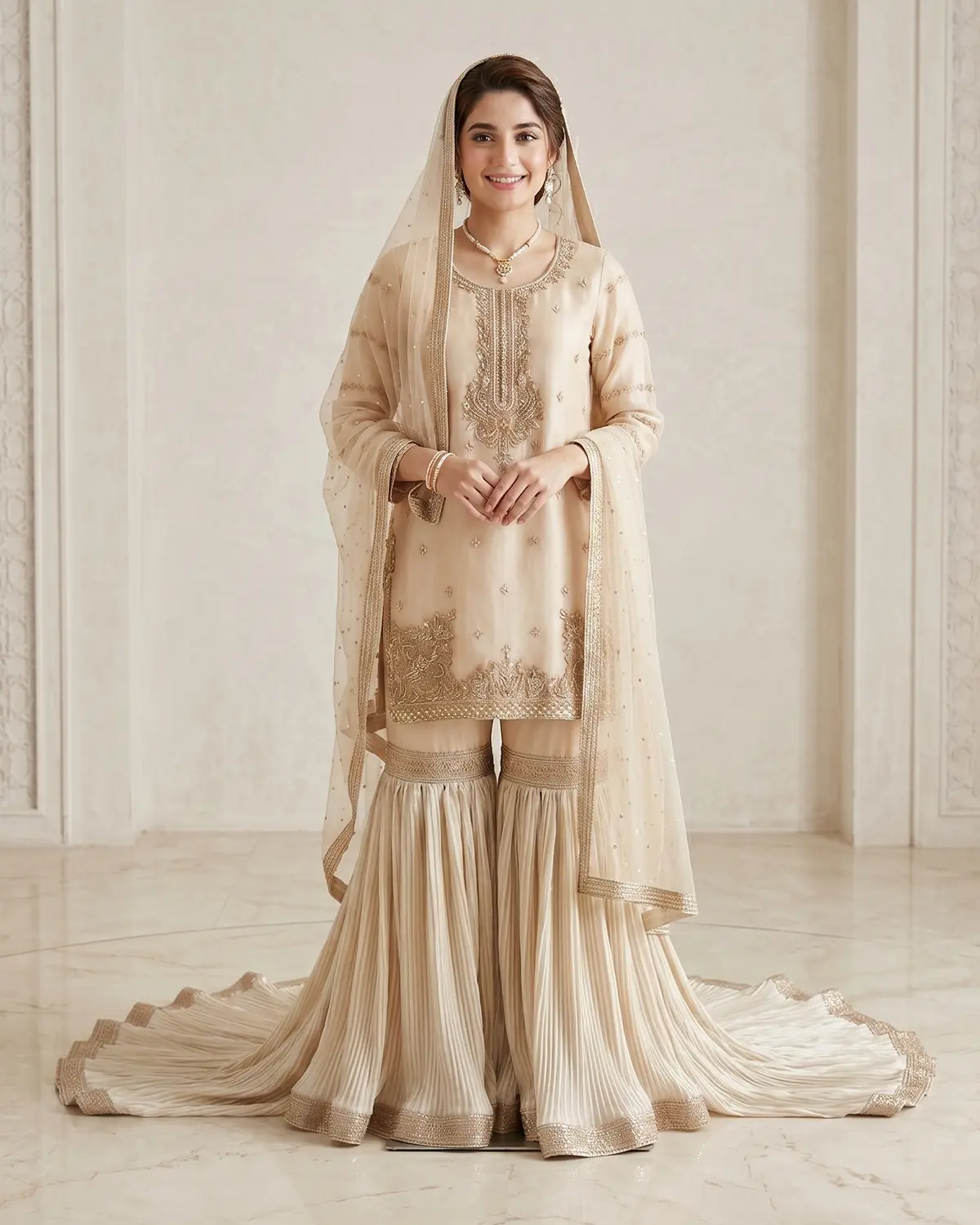 Beige Tail Sharara Wear - Image 2