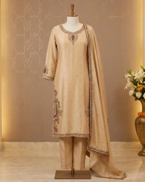 Bisque Zari Formal Shirt Trouser Suit