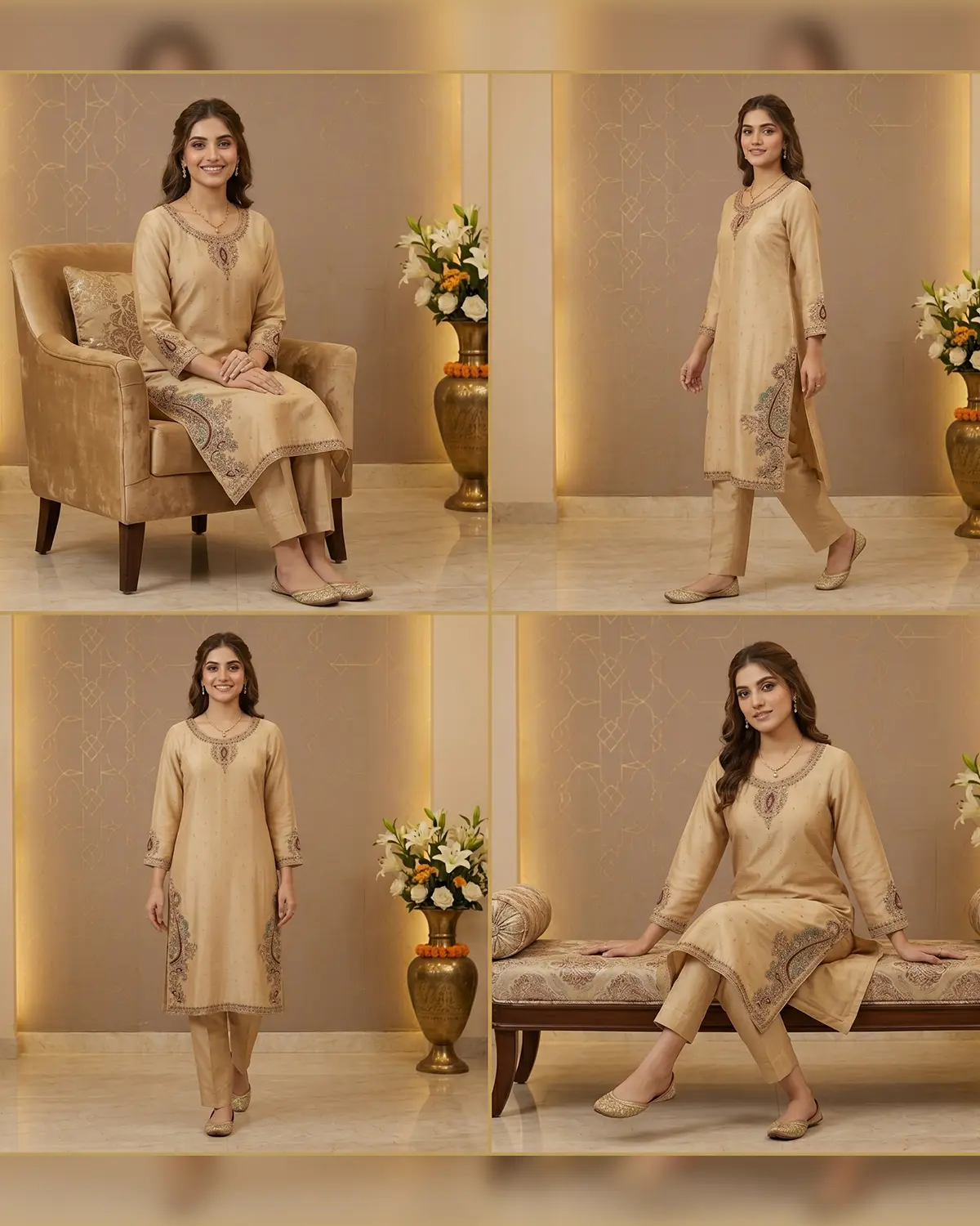 Bisque Zari Formal Shirt Trouser Suit - Image 4