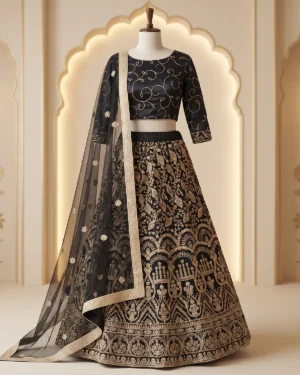 Black Gold Embroidered Formal Lehenga Choli