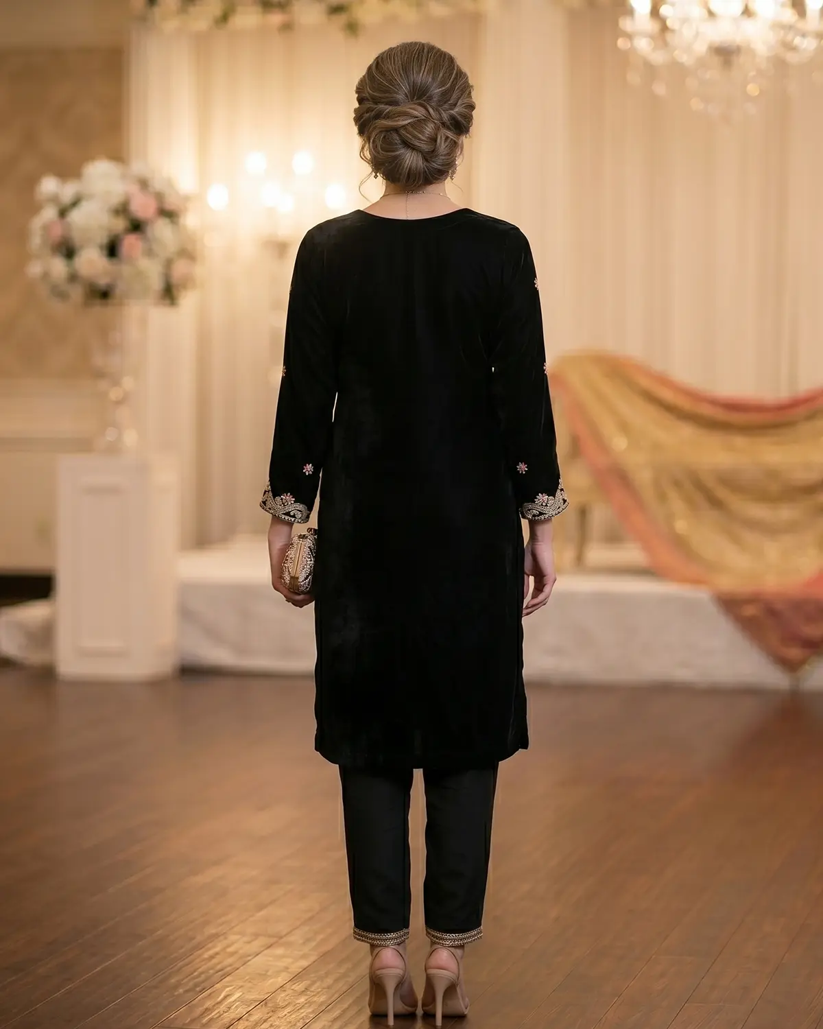 Black Velvet Formal Shirt Trouser Suit - Image 3
