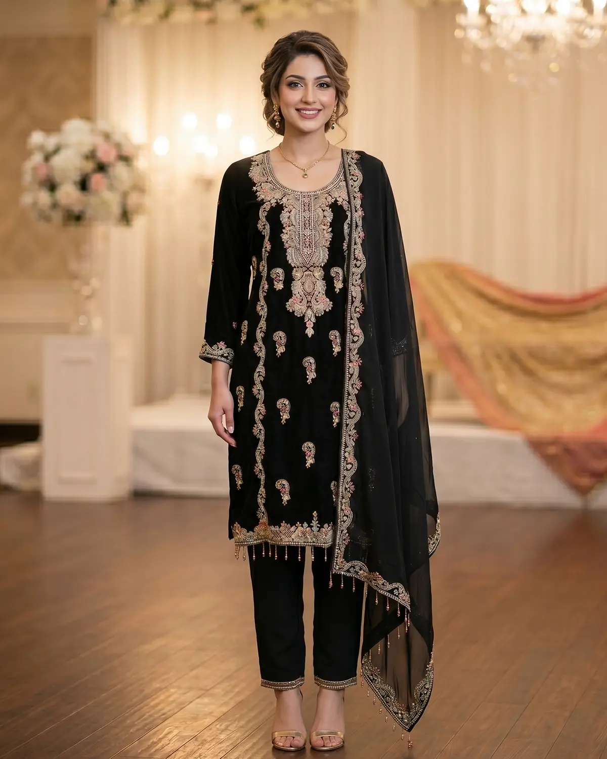 Black Velvet Formal Shirt Trouser Suit - Image 2