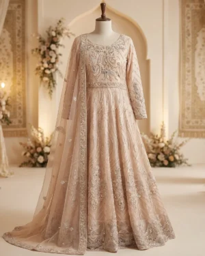 Blush Peach Light Embroidery Formal maxi
