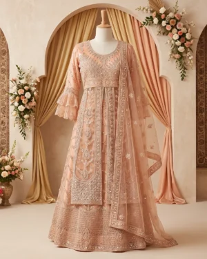 Blush Peach Pink Formal Lehenga Gown
