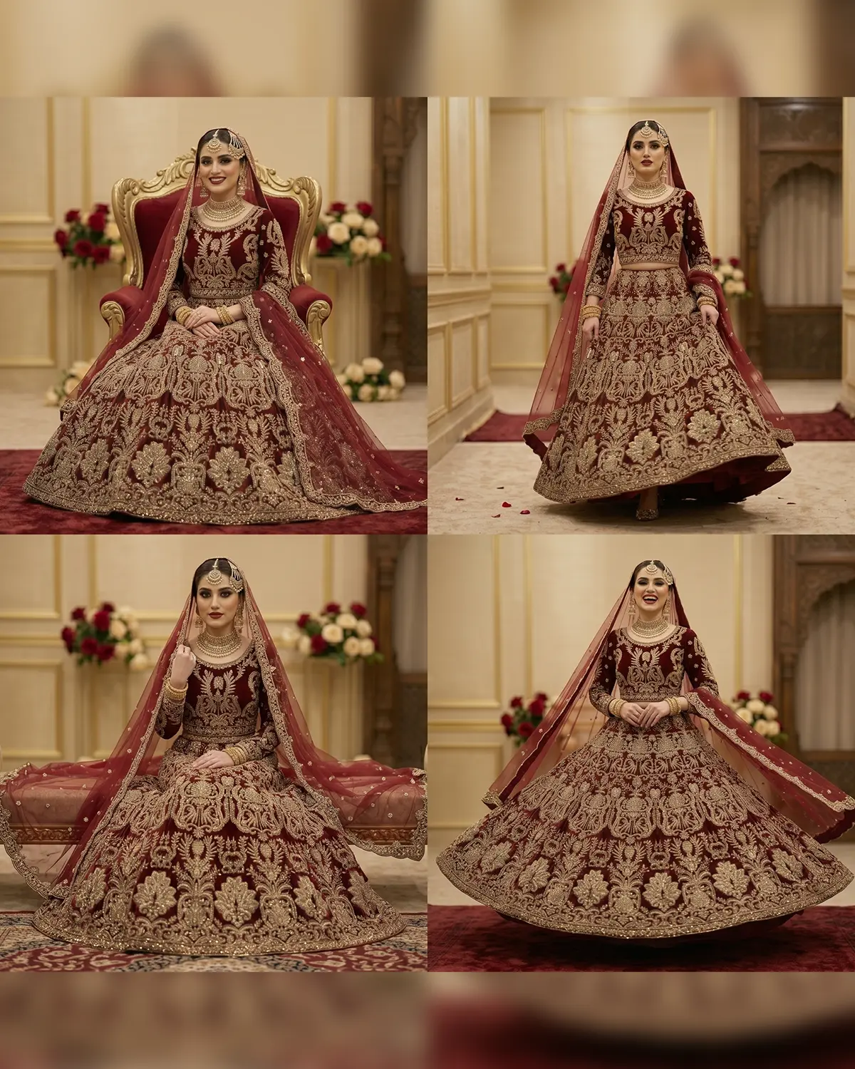 Classic Maroon Velvet Bridal Lehenga Choli - Image 4