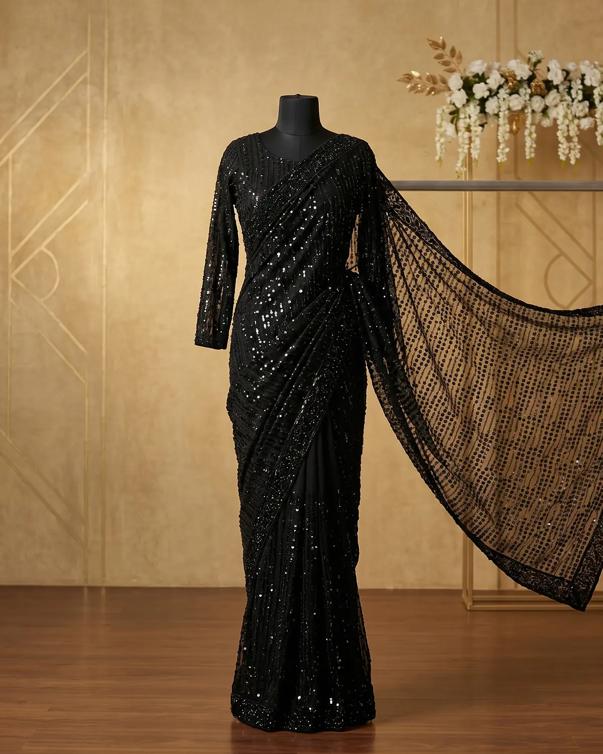 Dark Black Jewel Saree