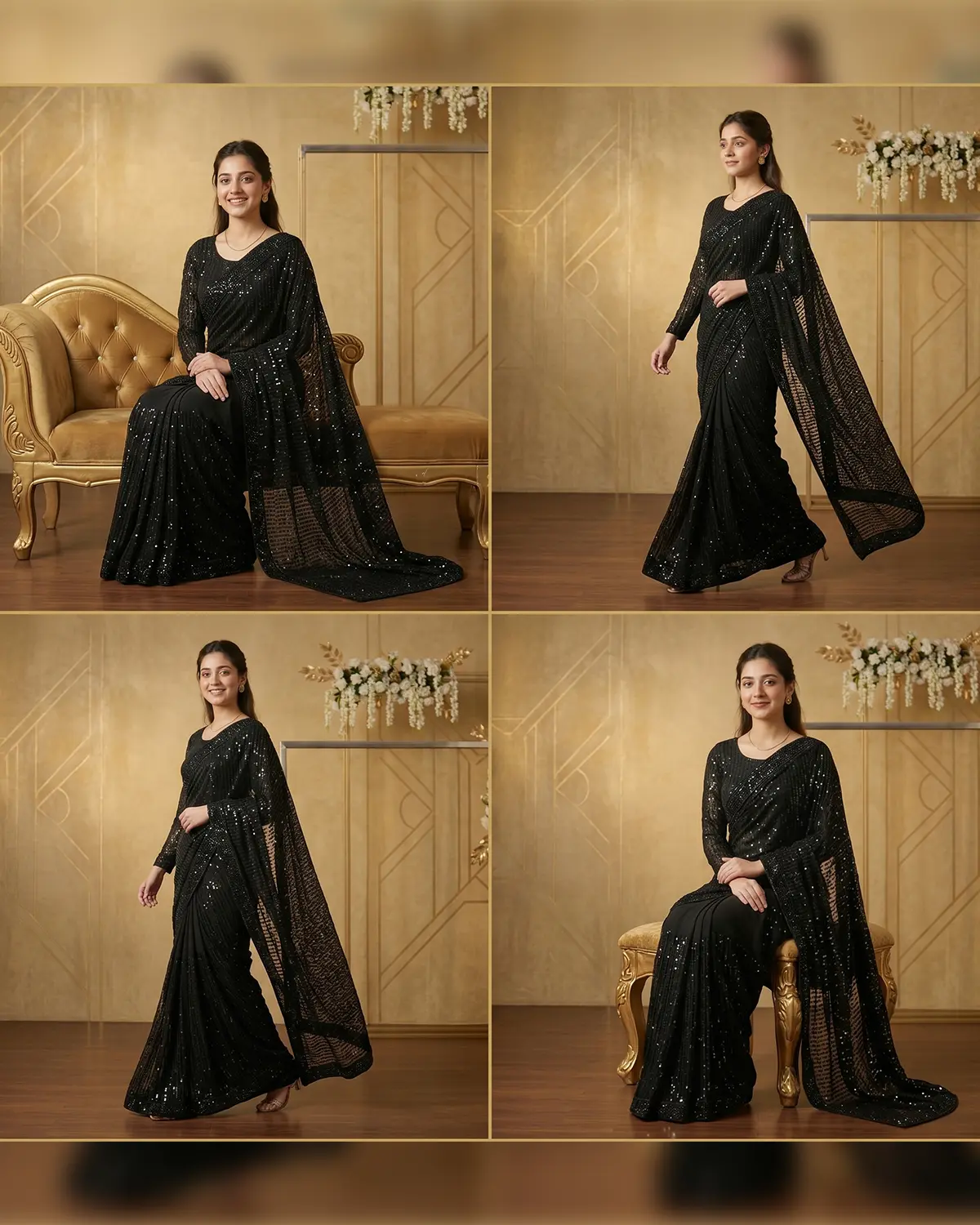 Dark Black Jewel Saree - Image 3