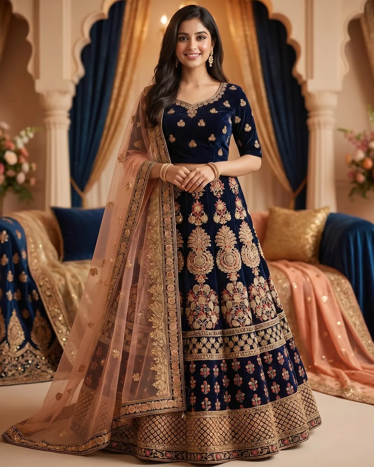 Dark Blue Zardozi Formal Lehenga Choli - Image 2