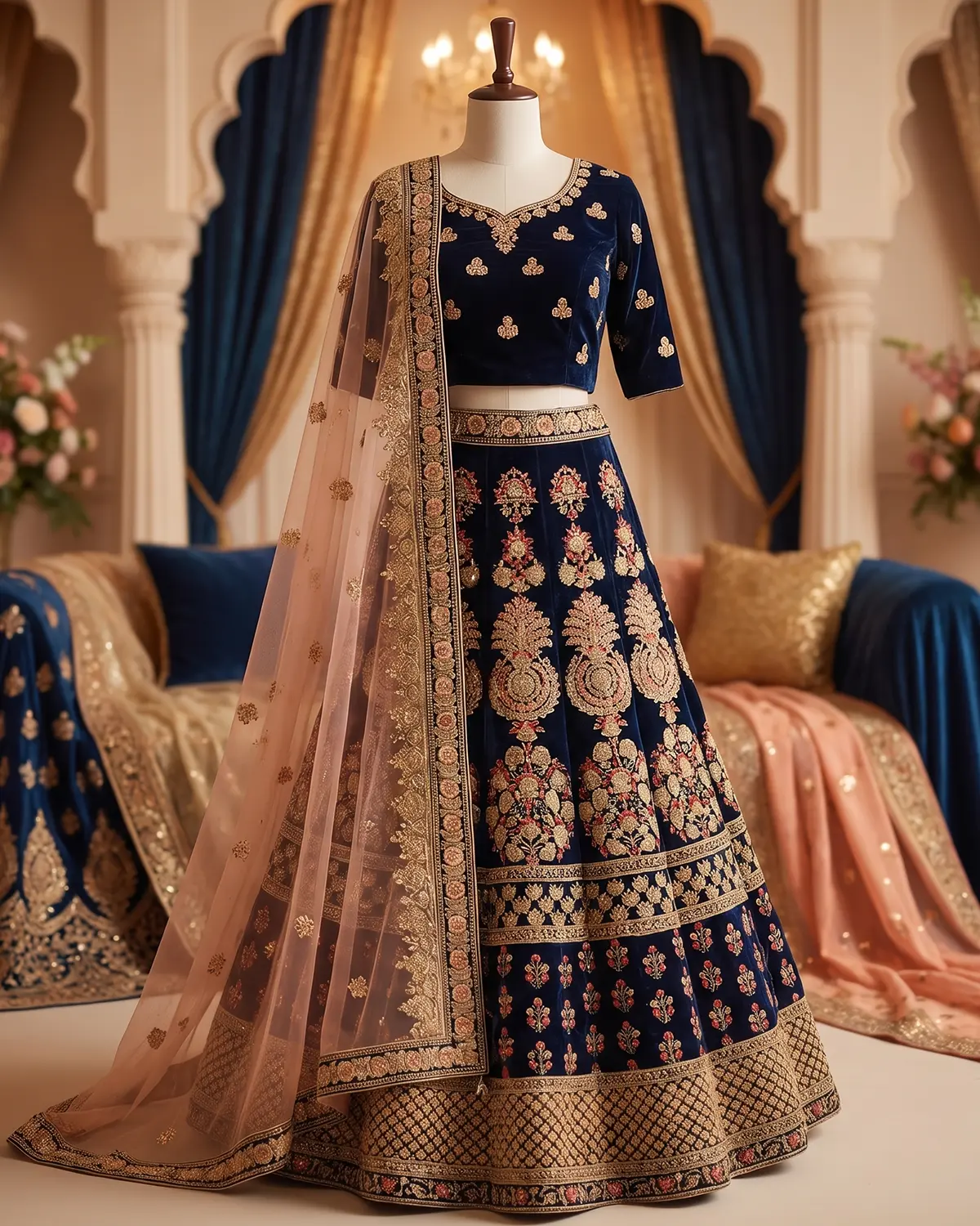 Dark Blue Zardozi Formal Lehenga Choli