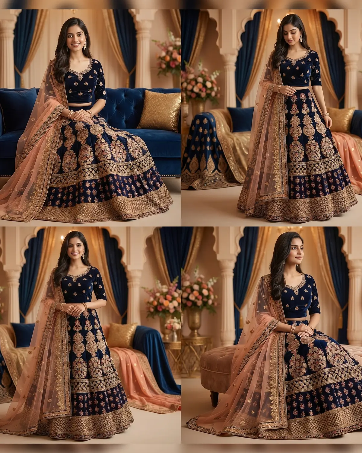 Dark Blue Zardozi Formal Lehenga Choli - Image 4