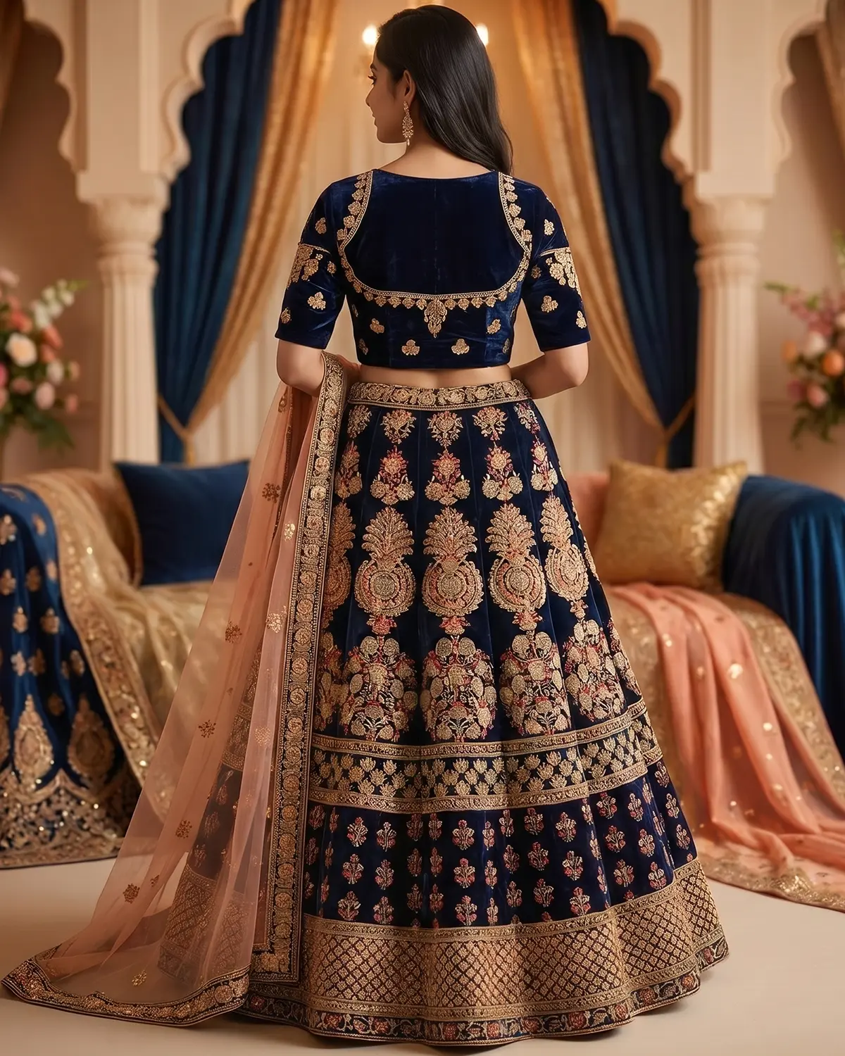 Dark Blue Zardozi Formal Lehenga Choli - Image 3