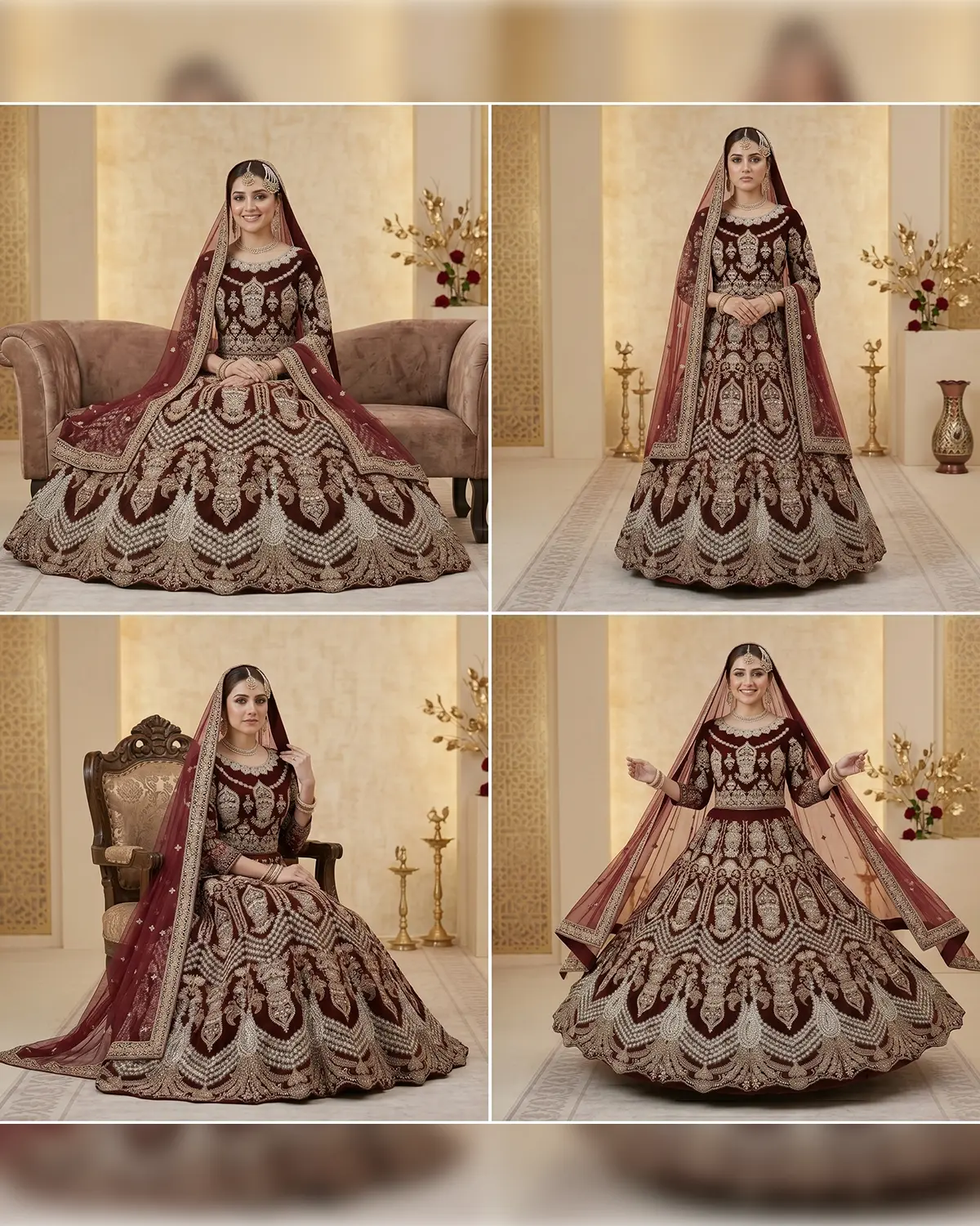 Dark Maroon Embellished Bridal Lehenga Choli - Image 4