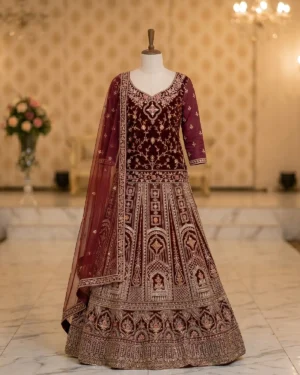 Deep Maroon Indian Style Bridal Lehenga Shirt