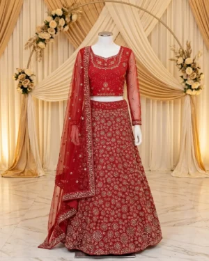 Deep Red Indian Style Lehenga Choli