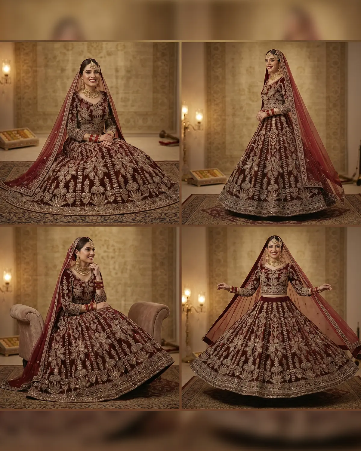 Deep Wine Velvet Bridal Lehenga Shirt - Image 4