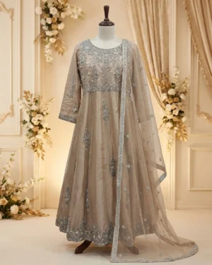 Golden Beige Stone Formal Maxi