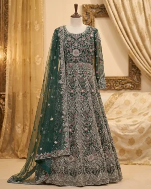 Green Heavy Embroidered Indian Style Formal Maxi Wear