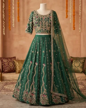 Green Hina Embroidered Mehndi Bridal Lehenga Choli