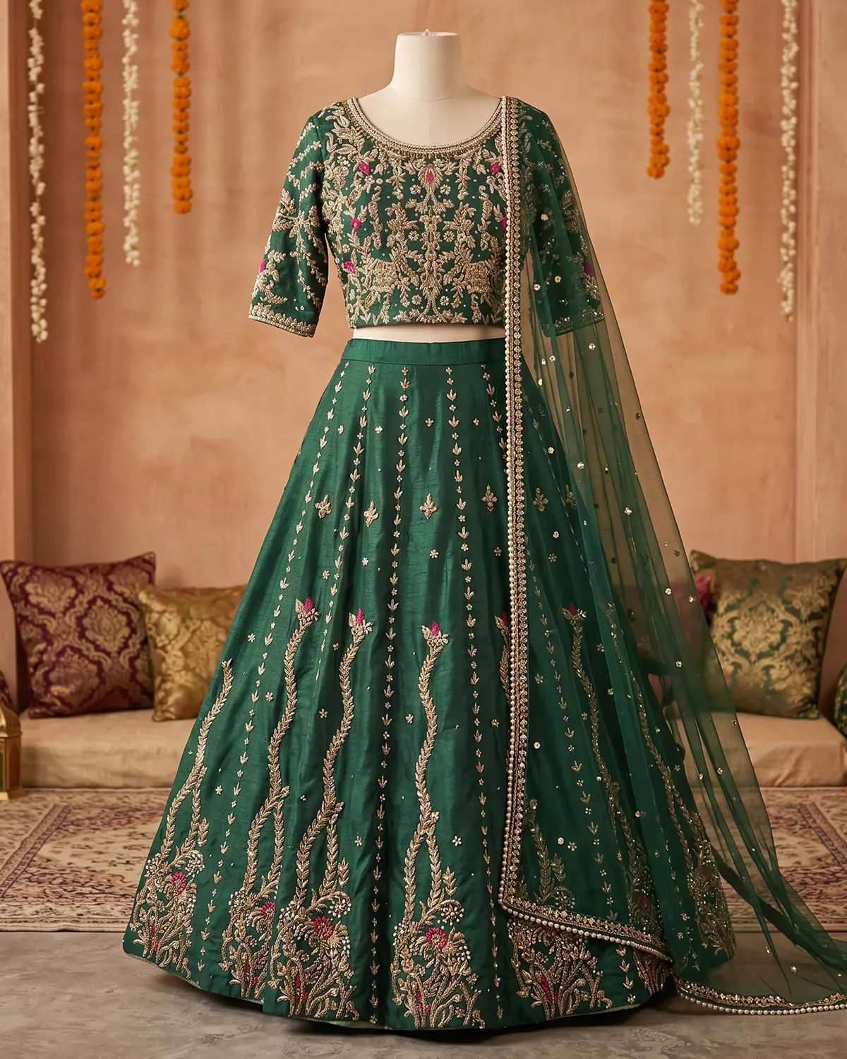 Green Hina Embroidered Mehndi Bridal Lehenga Choli