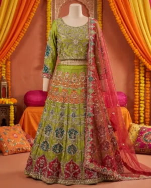Green Pear Mehndi Bridal Lehenga Shirt