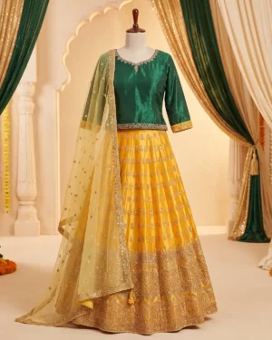 Green Yellow Furnished Formal Lehenga Shirt